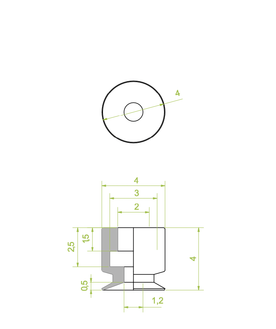 Lapos vákuumkorong, D= 3,5 mm, csatlakozó nélkül, SI átlátszó