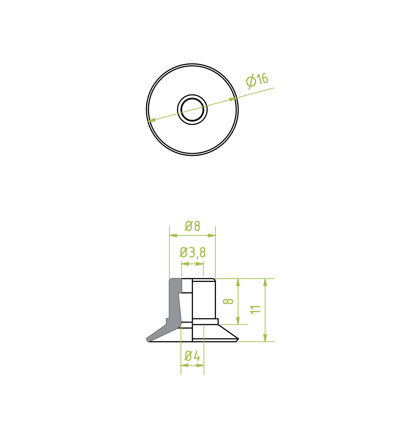 Lapos vákuumkorong, D= 16 mm, csatlakozó nélkül, szilikon átlátszó