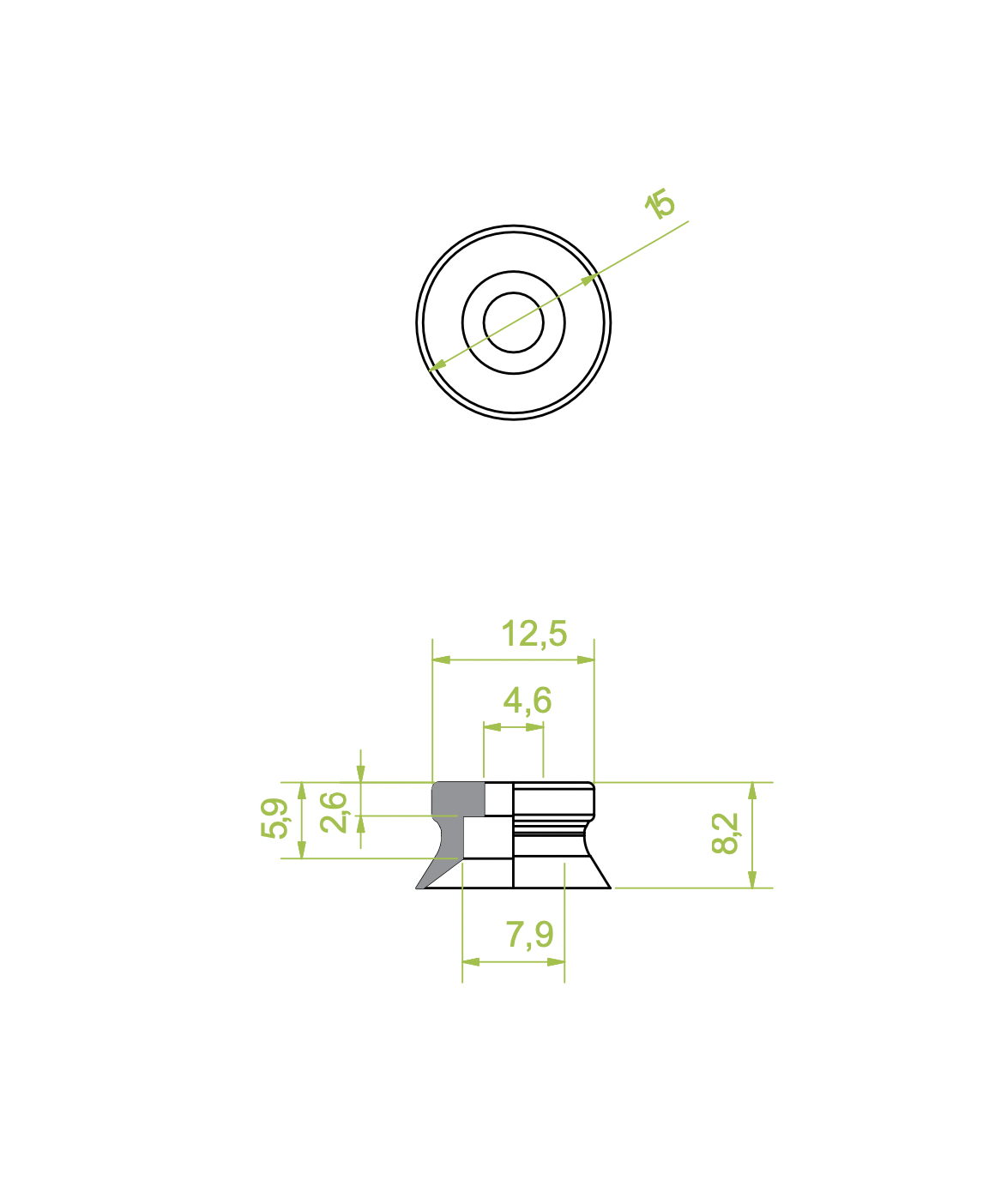 Lapos vákuumkorong, D= 15 mm, csatlakozó nélkül, TBA kék