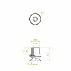 1,5 redős vákuumkorong vákuumkorong, D= 13 mm, 1,5 redős, csatlakozó nélkül, furat D= 4 mm, szilikonkék érzékelhető