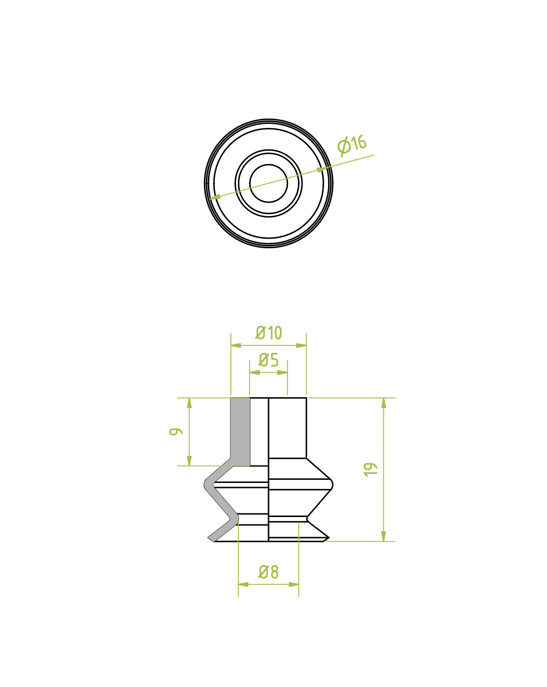 1,5 redős vákuumkorong vákuumkorong, D= 16 mm, 1,5 redős, csatlakozó nélkül, TBA polyurethan gumi kék