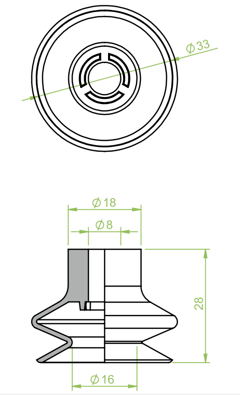 1,5 redős vákuumkorong, D= 33 mm, csatlakozó nélkül, NBR fekete