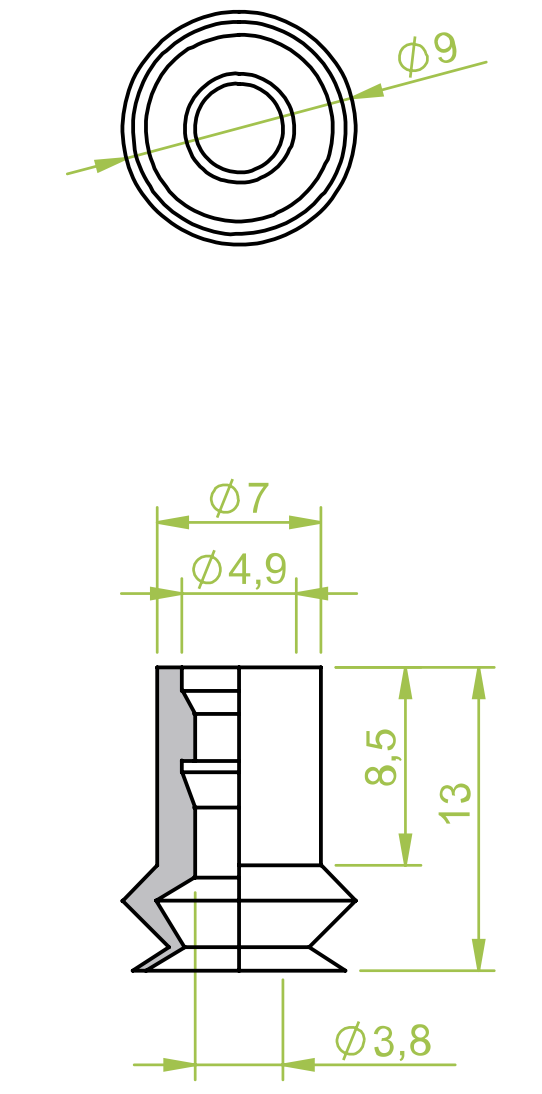 1,5 redős vákuumkorong, D= 9 mm, csatlakozó nélkül, szilikon átlátszó