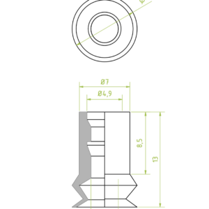 1,5 redős vákuumkorong, D= 9 mm, csatlakozó nélkül, TBA kék 60° Shore