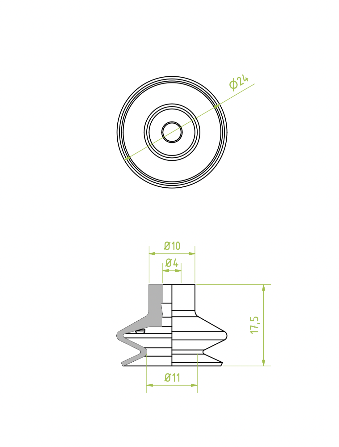 1,5 redős vákuumkorong vákuumkorong, D= 22 mm, 1,5 redős, csatlakozó nélkül, SI átlátszó