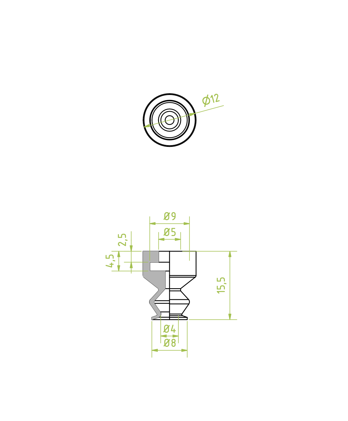1,5 redős vákuumkorong vákuumkorong, D= 8 mm, 1,5 redős, csatlakozó nélkül, szilikon átlátszó