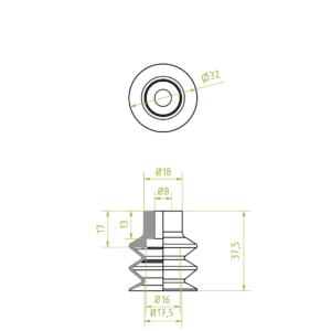 Harmonikás vákuumkorong, D= 32 mm, 2,5 redős, csatlakozó nélkül, szilikon piros