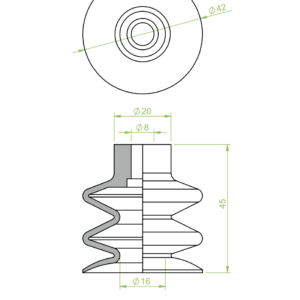 Harmonikás vákuumkorong, D= 43 mm, 2,5 redős, csatlakozó nélkül, chloroprene