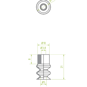 Harmonikás vákuumkorong, D= 12mm, 2,5 redős, csatlakozó nélkül, Felső furat 4 mm, TBA polyurethan 60° Shore
