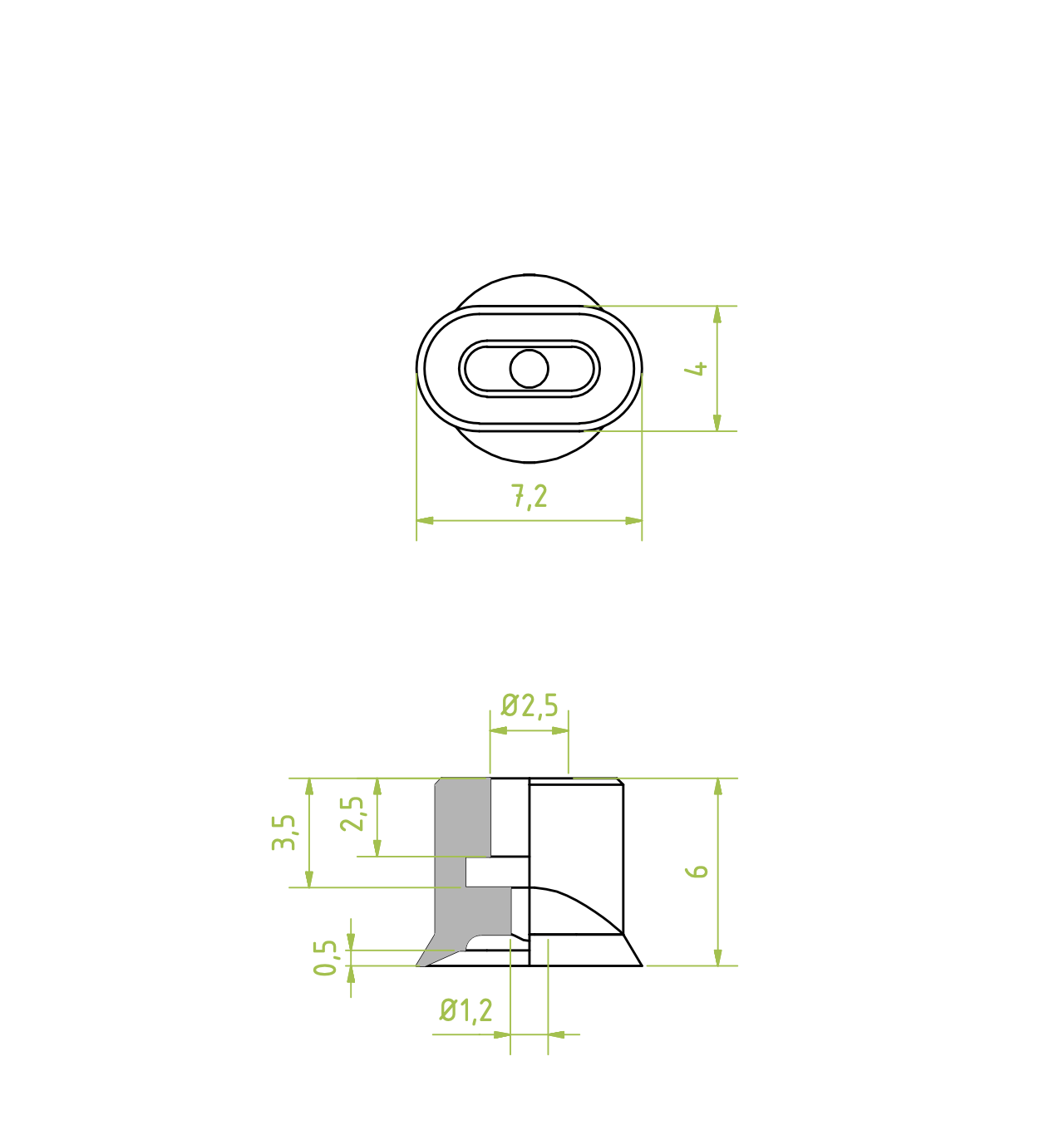 Ovális/téglalap alakú-lapos vákuumkorong 7 x 4 mm, csatlakozó nélkül, szilikon fekete antisztatikus