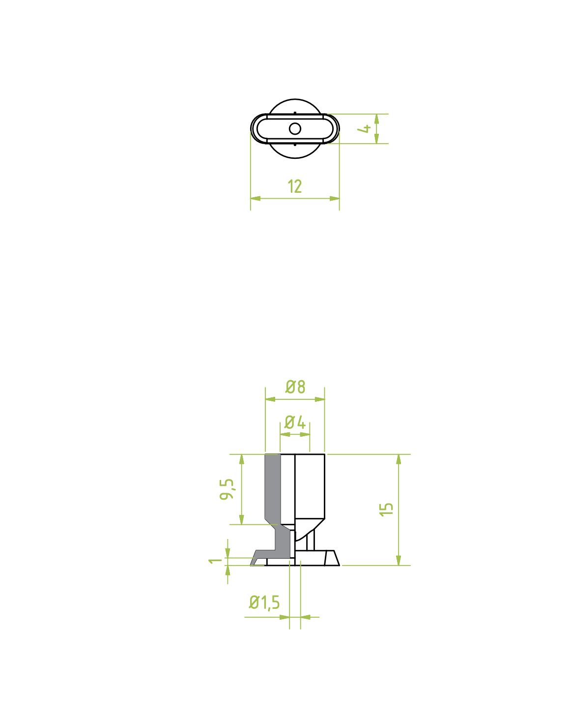 Ovális/téglalap alakú, lapos vákuumkorong, 12 x 4 mm, csatlakozó nélkül, NBR fekete 60° Shore