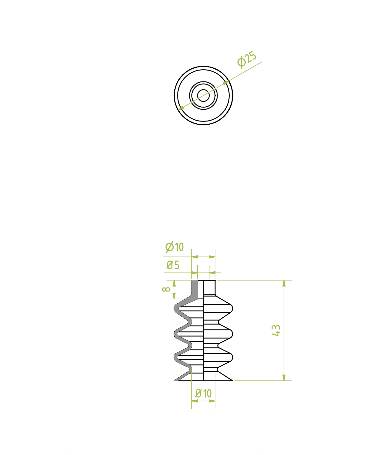 Harmonikás vákuumkorong, D= 25 mm, 3,5 redős, csatlakozó nélkül, szilikon átlátszó 30° Shore