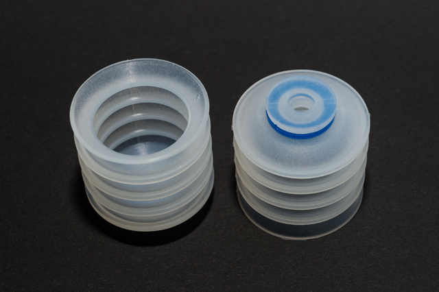 Harmonikás vákuumkorong, D= 40 mm, 4,5 redős, csatlakozó nélkül, szilikon átlátszó gyűrűvel