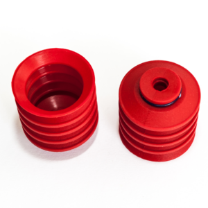 Harmonikás vákuumkorong, D= 40 mm, 4,5 redős, csatlakozó nélkül, tartógyűrűvel, szilikon piros
