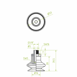 Harmonikás vákuumkorong, D= 33 mm, 1,5 redős, Csatlakozó Külső menet 1/8" integrált, TBA polyurethan kék