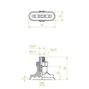 Ovális lapos vákuumkorong 45 x 15 mm, Csatlakozó külső menet G1/8" gyűrűvel, szilikon