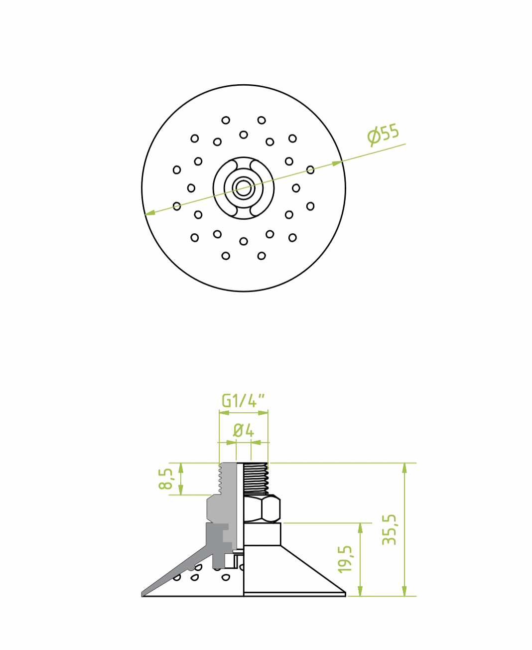 Lapos vákuumkorong, D= 55 mm, Csatlakozó külső menet 1/4" vulkanizált, SI kék