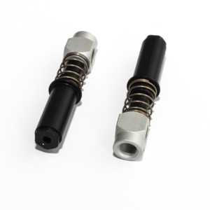 Rugós szár, befogó átmérő 14 mm, rugózás 15 mm, 2 x belső menet 1/8", 1 x M5