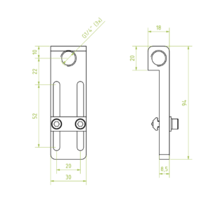 Menetes rögzítő, állítható hosszúság: 52 mm, belső menet: 3 x G1/4" horonyanyával