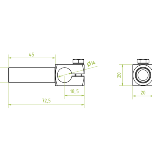 Bilincses szár, szorító D= 14 mm, tengelyhossz 45 mm