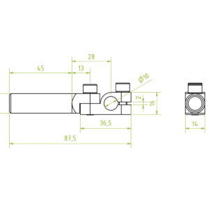 Bilincses szár, állítható, befogás D= 10 mm, tengelyhossz 45 mm, szár átmérő 14 mm