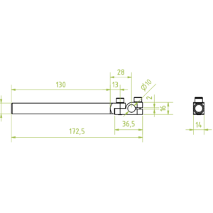 Bilincses szár, állítható, befogás D= 10 mm, tengelyhossz 130 mm, szár átmérő 14 mm