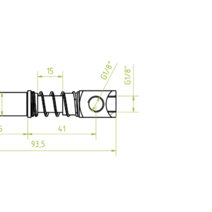 Rugós szár, befogó átmérő 14 mm, rugózás 15 mm, 2 x belső menet 1/8", 1 x M5