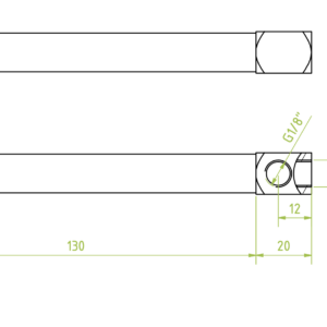 Vákuum korong tartó szár, tengely átmérő 14 mm, tengelyhossz 130 mm, belső menet 3 x 1/8"