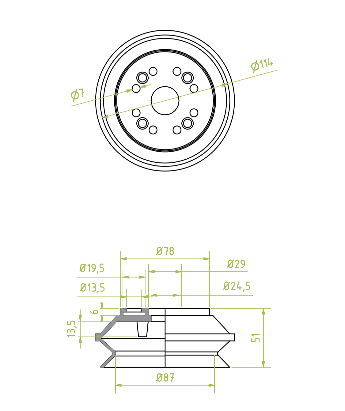 1,5 redős vákuumkorong, D= 110 mm, csatlakozó nélkül, NBR