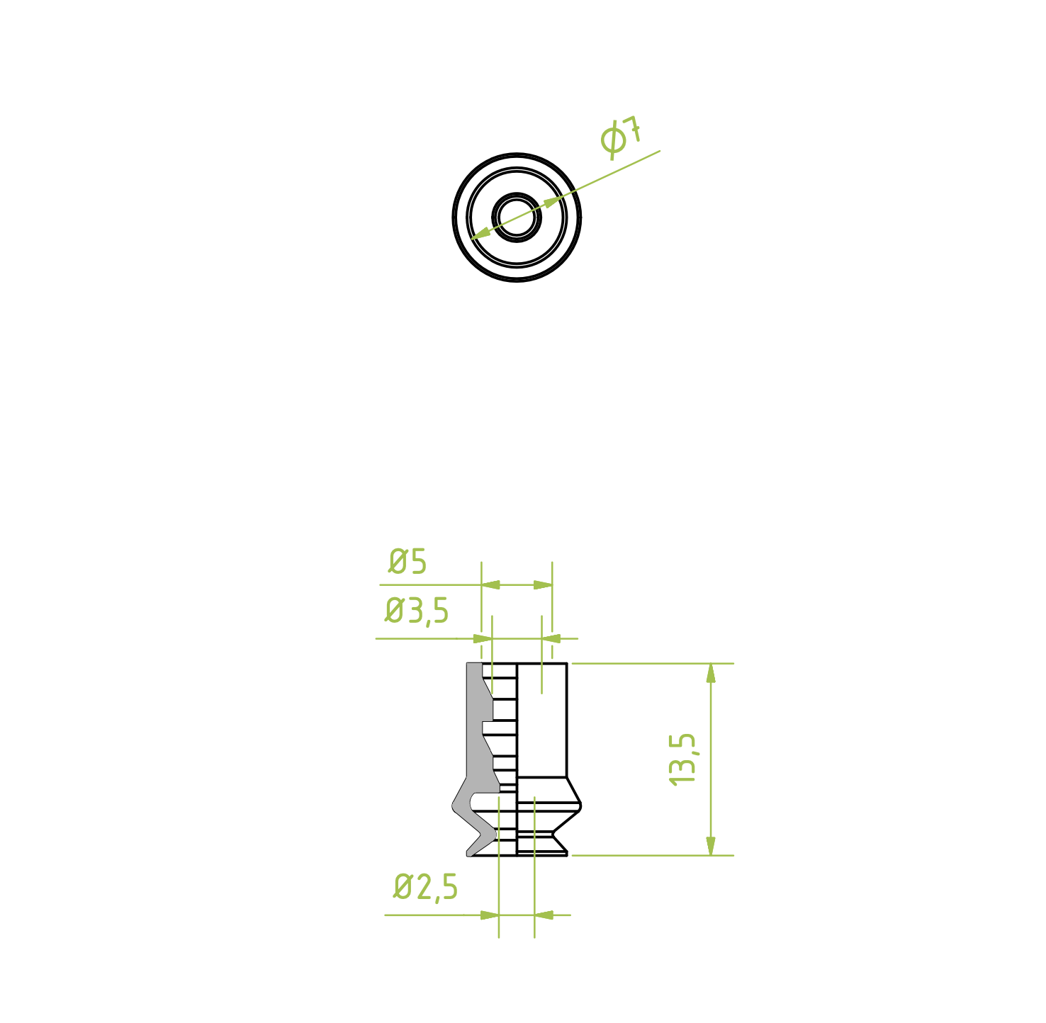 1,5 redős vákuumkorong, D= 7 mm, csatlakozó nélkül, NBR