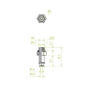 Harmonikás vákuumkorong, D= 5 mm, 1,5 redős, Csatlakozó Külső menet M5 integrált, szilikon